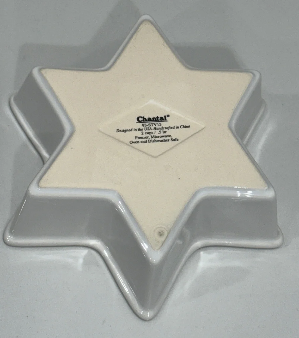 Chantal Jewish Star of David 2 c. Baking Dish White Ceramic Holiday Serving Bowl